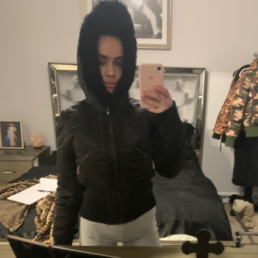 Bebe winter jacket black medium fur hoodie